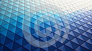 Abstract geometric background with a deep blue gradient across a modern triangular pattern.