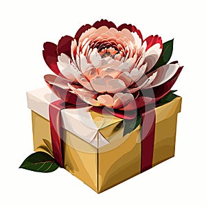 A sleek golden present box adorned with Peony flowers for gift and celebration-themed illustration vector