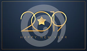 Sleek 2019 Happy New Year greeting card Golden star design for C