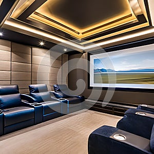 A sleek home theater with comfortable seating and state-of-the-art technology2, Generative AI