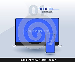 Sleek laptop and mobile phone mockup - modern template vector illustration photo