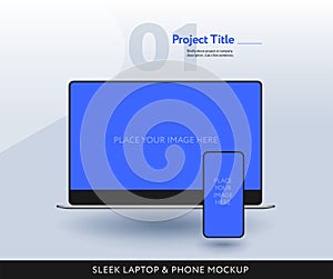 Sleek laptop and mobile phone mockup - modern template vector illustration