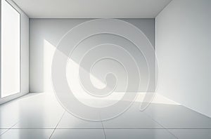 Sleek Light Gray Wall and Reflective Floor.