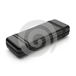 Sleek Black Rectangular Storage Case with Elastic Straps on White Background container