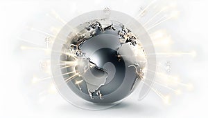 Metallic Globe with Radiant Light Trails and Religious Symbols-World Religion Day. photo