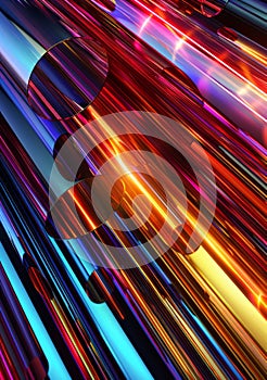 Sleek metallic rods intersecting and forming abstract structures, reflecting on a glossy black surface, 3D