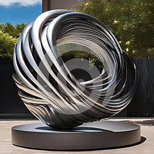 A sleek, metallic sculpture twisting and turning in a hypnotic display of motion and form, reflecting light in captivating ways3