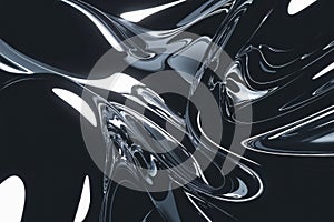 Sleek Metallic Surface with Swirling Patterns and Liquid Silver Effect