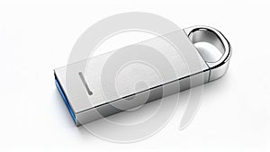 Sleek Metal USB Flash Drive on White Background