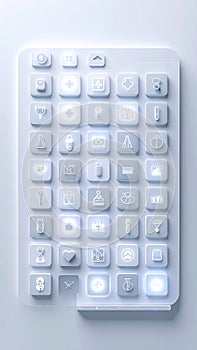Futuristic White Control Panel with Glowing Keys