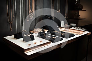 a sleek and minimalist jewelry display, showcasing a variety of styles