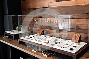 a sleek and minimalist jewelry display, showcasing a variety of styles