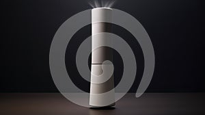 Sleek and minimalistic air purifier tower with visible airflow and filtering over a black background