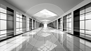 Modern Minimalistic White Corridor with Skylights photo