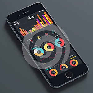 Mobile Device Displaying Financial Data Analytics and Graphs