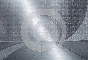 Metallic AI Data Grid High Tech Digital Landscape with Silver Binary Code
