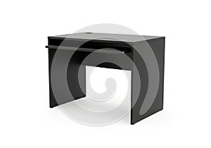 Modern black computer desk with keyboard tray isolated on white background