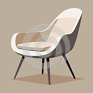 A sleek and modern chair featuring a white frame, a brown seat, and black legs, A sleek and modern chair design with clean lines