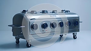 Modern industrial kitchen appliance with digital control panel and metallic design