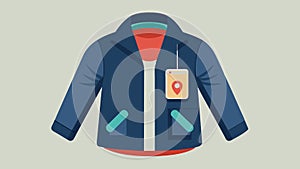 A sleek modern jacket with a hidden pocket for a kidfriendly tracking device giving parents the ability to locate their photo