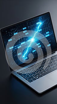 AI Data Network and Energy Flow on Laptop Screen