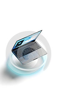 Modern Laptop with Data Visualization on a Glowing Platform