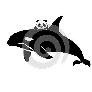 Simple black orca whale animal under panda template logo creative design Killer underwater animal Logo photo