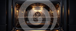 The sleek modern oven showcasing an illuminated empty interior space..AI generated image