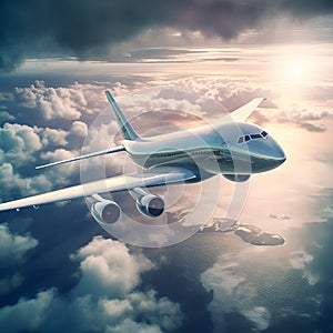Sleek modern plane in the air. Generative AI