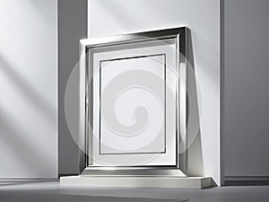 Sleek modern poster frame rectanguler in shape standing on the white wall