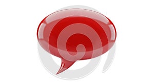 A sleek and modern red speech bubble graphic with a glossy finish and tail