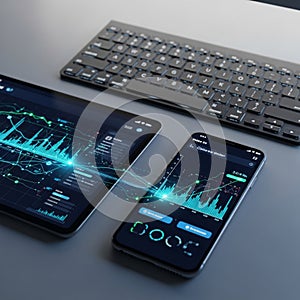 Vibrant digital graphs and charts, illustrating data analytics