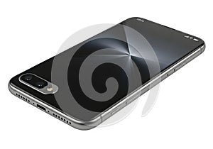 Sleek modern smartphone with dual camera system and reflective surface