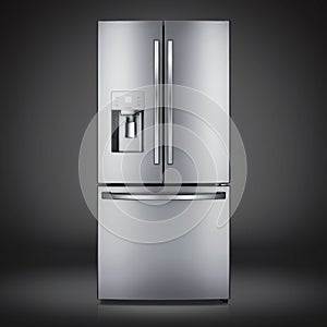 Sleek modern stainless steel refrigerator with ice dispenser