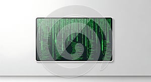 Digital Matrix Code Stream on Modern Tablet Screen