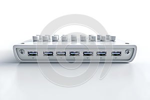 Sleek modern USB hub device isolated on white background. compact data transfer unit. enhances connectivity. AI