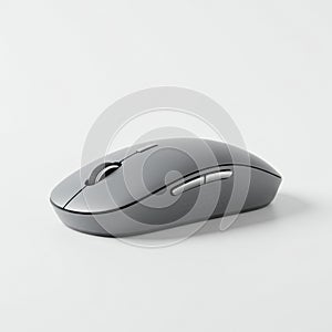 A sleek, modern wireless computer mouse with a matte gray finish. Features include a