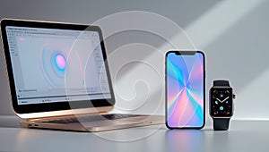 A sleek modern workspace featuring digital tools