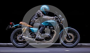 Sleek motorcycle against a dark background in motion photo