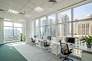 Modern open-plan office with city view