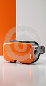 Sleek orange virtual reality headset with modern design on minimalist background