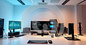 Modern Computer Workstation With Multiple Monitors