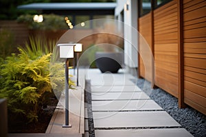 sleek outdoor lighting along a garden path