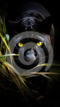 A sleek and powerful black panther prowls through the underbrush