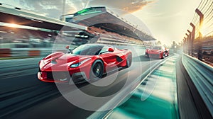 Sleek race cars expertly navigating a sharp turn on the dynamic and challenging race track photo
