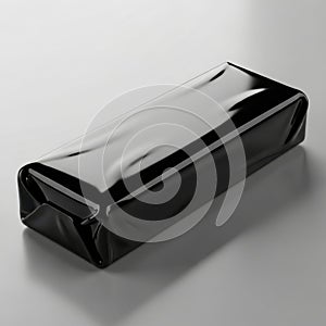 A sleek rectangular black object with a glossy reflective surface isolated on a white background isolated on white background