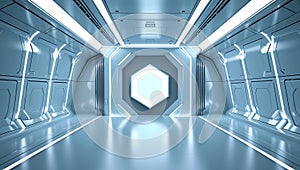 Sleek Sci-Fi Corridor with Minimalist Reflective Design