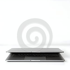 AI Generated Image - Silver Laptop Computer Open on White Surface