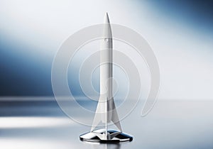 Sleek silver model rocket isolated on white background
