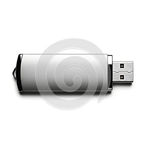 Sleek Silver USB Flash Drive Isolated on White Background